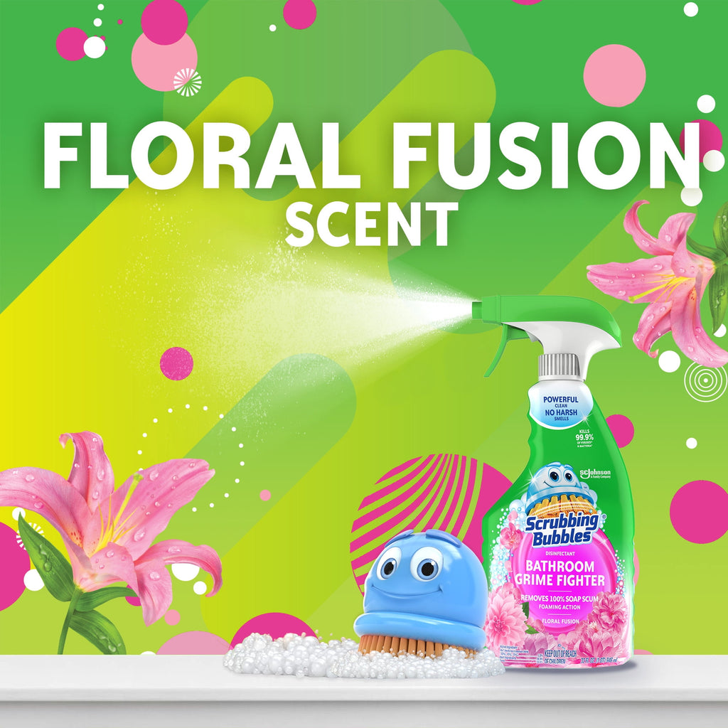 Scrubbing Bubbles Disinfectant Bathroom Shower & Tub Cleaner Grime Fighter Spray - Floral Fusion, 32 oz